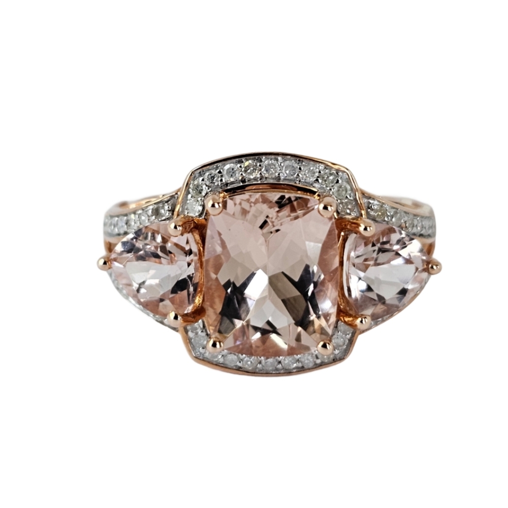 Genuine 10K Rose Gold Morganite & Diamond 3.86 Carat Ring Size 8! 🍑✨️ - Picture 3 of 7